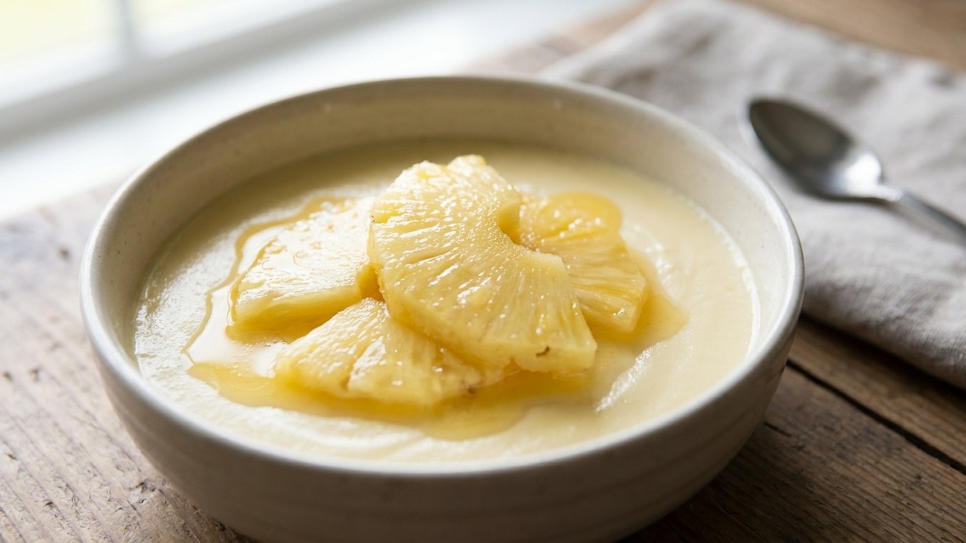 J'ai versé ma panna cotta sur de l'ananas frais juste pour changer : le lendemain matin, j'ai compris pourquoi elle n'avai...