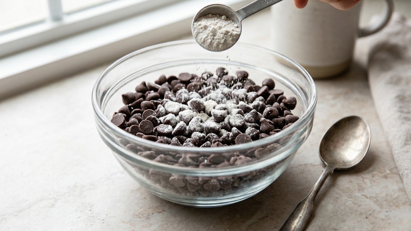 On continue tous à incorporer les pépites de chocolat dans une pâte trop fluide : ce geste de deux secondes avec de la far...