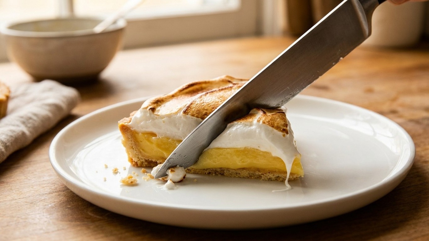 J'ai monté ma meringue sur une tarte au citron bien froide juste pour voir : au moment de trancher, tout le dessus a gliss...
